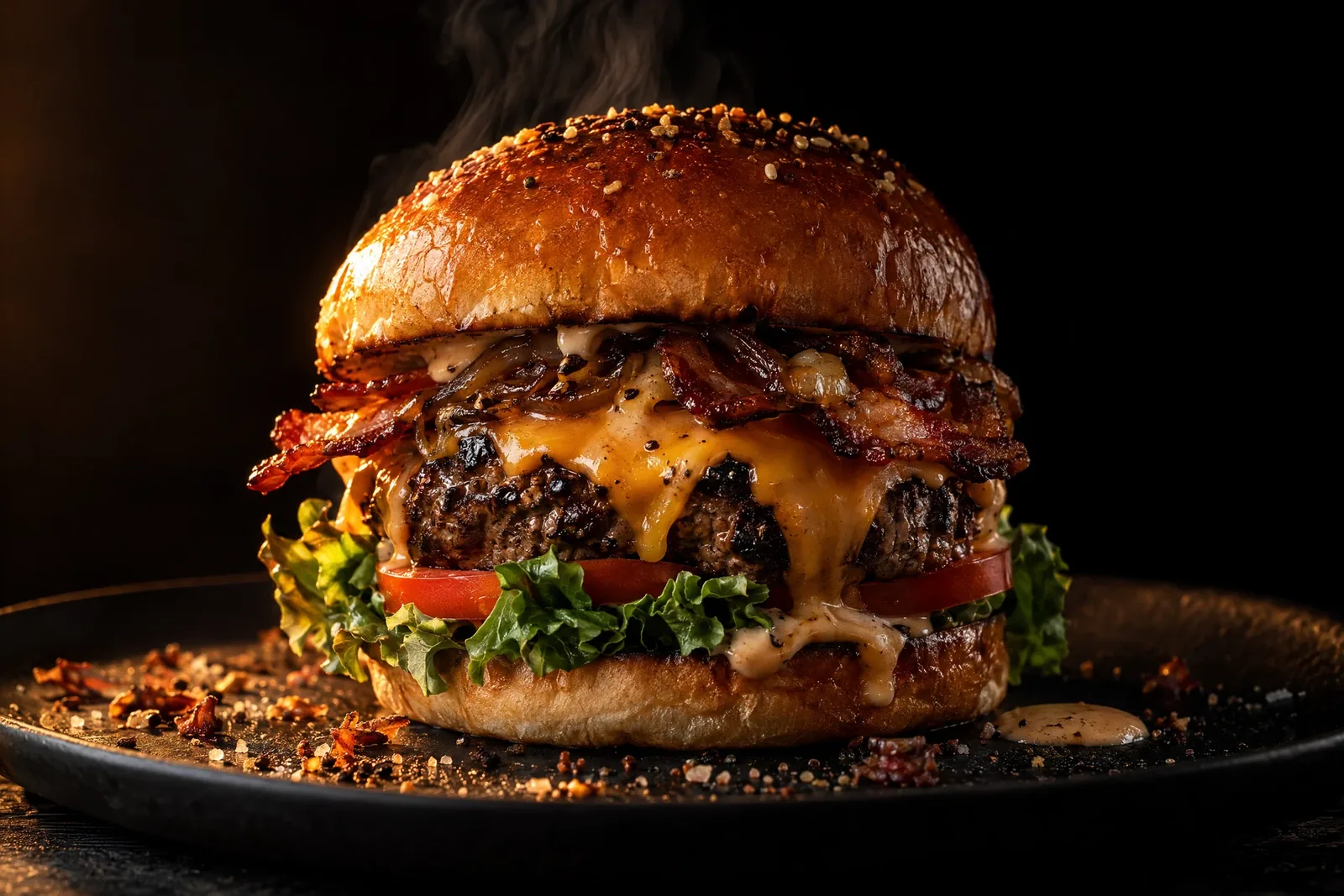 Dark food commercial still lit with a hard orange side light